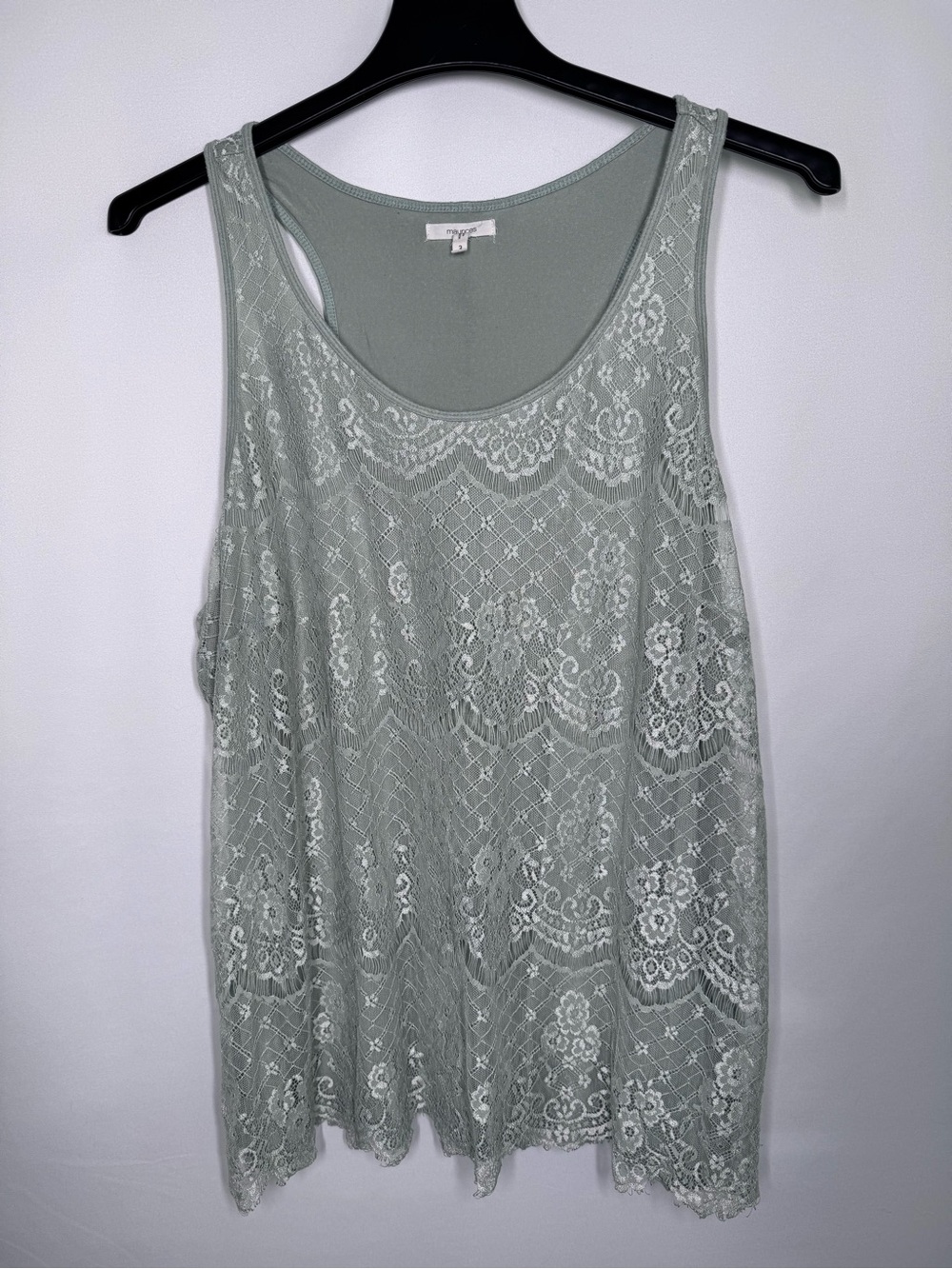 ❤️3/$30 Maurices Sage Green Scalloped Lace Overlay Racerback Tank Top - 3 Plus